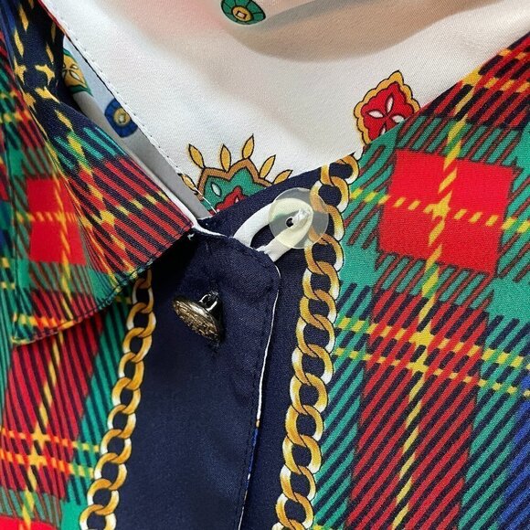 Vintage Chaus Korea Ornate Plaid Design Button Up Shirt Blouse Womens Large - Picture 3 of 11